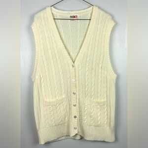 Vintage Eve Ltd‎ Sweater Vest Large Off White Cable Knit Fisherman Cottagecore
